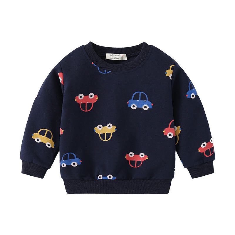 Car Print Dark Blue Sweatshirts For Toddlers And Kids