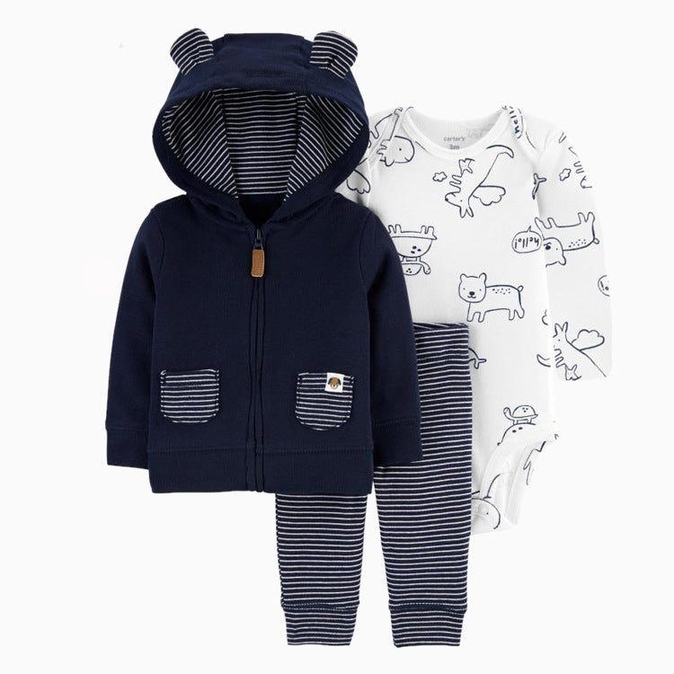 3-piece Polar bear cute Zip-Up Hooded romper set | 100% Cotton