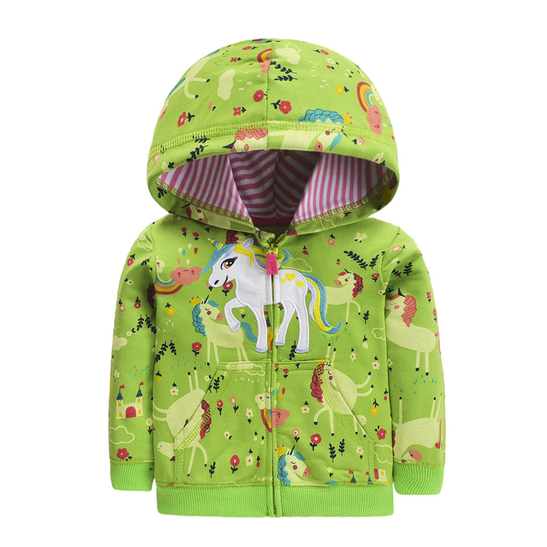 Unicorn Zip-Up Hoodie | Green | 100% Cotton